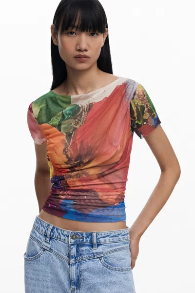 Desigual Draped Chiffon T-shirt In Orange