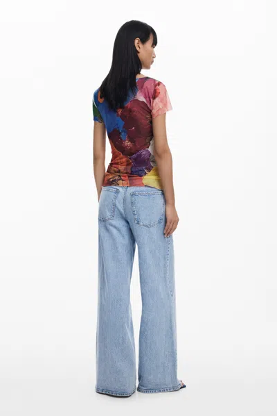 Desigual Draped Chiffon T-shirt In Orange