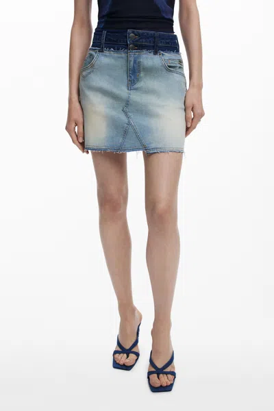 Desigual Abstract Floral Rib Top In Blue