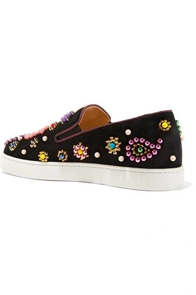 Shop Christian Louboutin Boat Candy Embellished Suede Slip-on Sneakers In Black