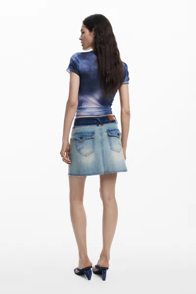 Desigual Abstract Floral Rib Top In Blue