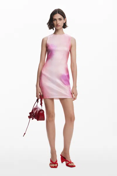 Desigual Shiny Short Dress In Red