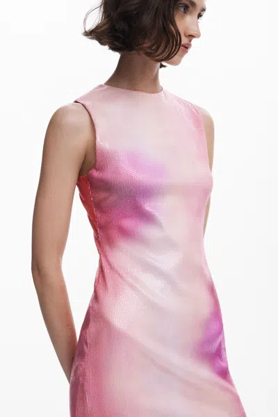 Desigual Shiny Short Dress In Red