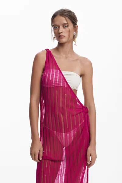Desigual Broderie Anglaise One-shoulder Wrap Dress In Red