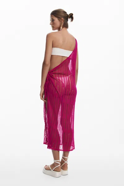 Desigual Broderie Anglaise One-shoulder Wrap Dress In Red