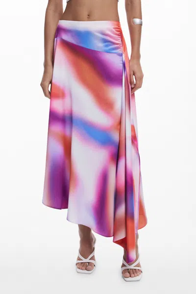 Desigual Asymmetric Long Gradient Skirt In Material Finishes