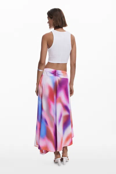Desigual Asymmetric Long Gradient Skirt In Material Finishes