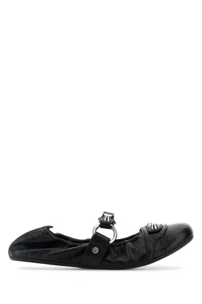 Balenciaga Black Lamb Leather Shoes With Striking Metallic Accents In Black