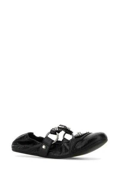 Balenciaga Black Lamb Leather Shoes With Striking Metallic Accents In Black