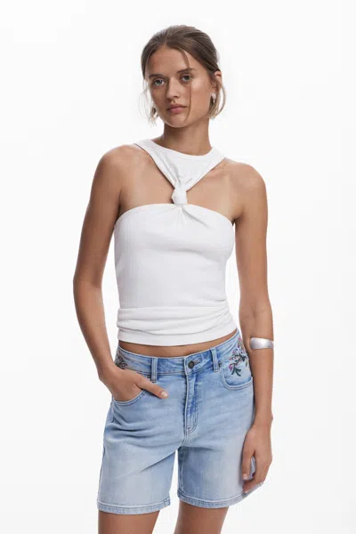 Desigual Embroidered Denim Shorts In Blue