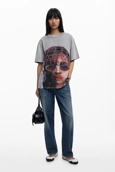 Desigual Short-sleeve Face T-shirt In White