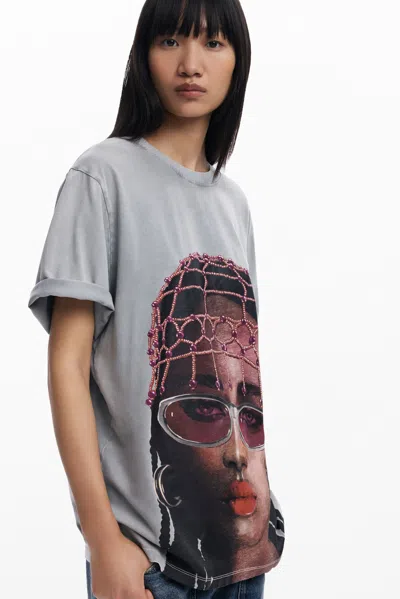 Desigual Short-sleeve Face T-shirt In White