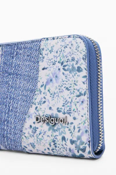Desigual Elongated Patch Wallet In Material Finishes