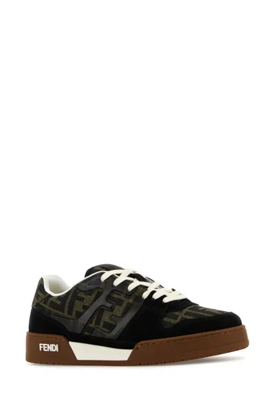 Fendi Match Suede Sneakers With Jacquard Ff Fabric Inserts