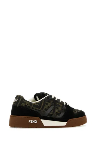 Fendi Match Suede Sneakers With Jacquard Ff Fabric Inserts