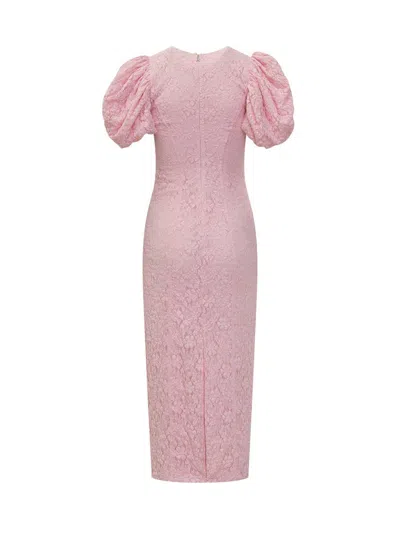 Rotate Birger Christensen Rotate Pink Floral Midi Dress With Puff Sleeves In Mixed Materials Women In Pink