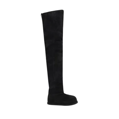 Amina Muaddi Black Suede Heidi Over The Knee Boots In White
