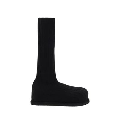 Amina Muaddi Veneda Platform Black Knitted Stretch Boots