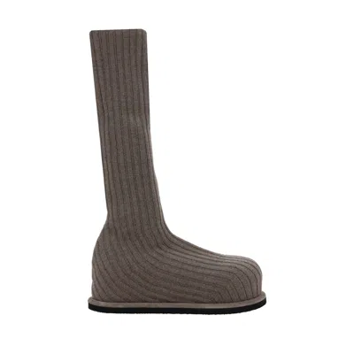 Amina Muaddi Veneda Platform Beige Knitted Stretch Boots