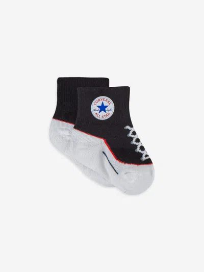Converse Boys Striated Quarter 3 Pack Socks Set In Black