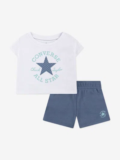 Converse Girls Boxy T-shirt And Shorts Set In Blue