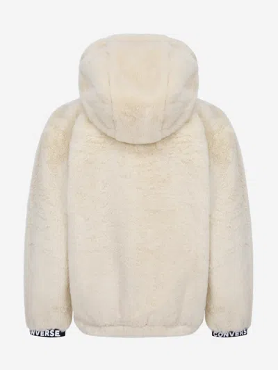 Converse Girls Faux Fur Jacket In Ivory