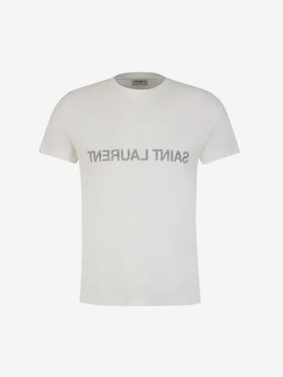 Saint Laurent Reverse Logo T-shirt 'naturel/noir' In White