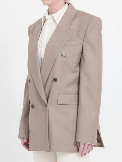 Saint Laurent Wool Double-breasted Jacket In Beige