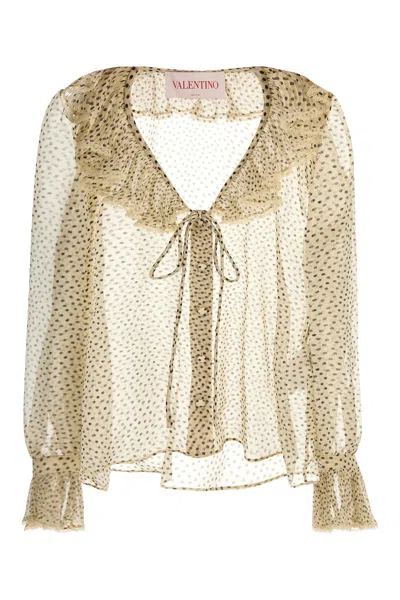 Valentino Lace-trimmed Ruffled Polka-dot Silk-chiffon Blouse In White