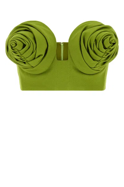 Jean Paul Gaultier Stretch Viscose Blend Crop-top With Floral Embellishments In Green