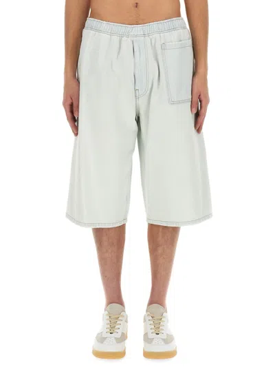 Mm6 Maison Margiela Oversize Knee Length Denim Bermuda Shorts In Blue