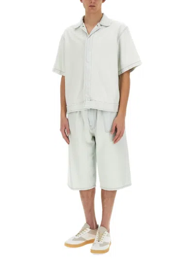 Mm6 Maison Margiela Oversize Knee Length Denim Bermuda Shorts In Blue