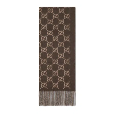 Gucci New Canvy Wool Scarf In Brown