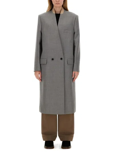 Moschino Double-breasted Coat In Grey