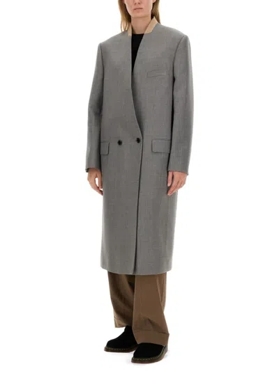 Moschino Double-breasted Coat In Grey