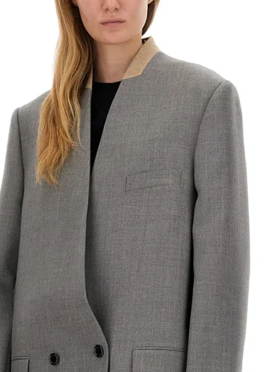 Moschino Double-breasted Coat In Grey