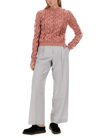 Moschino Ruffled Texture Wool Blend Sweater In Pink