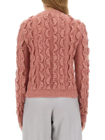 Moschino Ruffled Texture Wool Blend Sweater In Pink