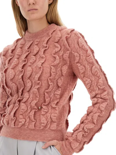 Moschino Ruffled Texture Wool Blend Sweater In Pink