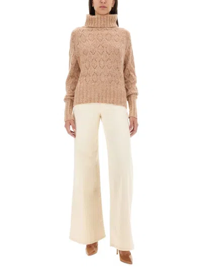Kiton Textured Turtleneck Sweater With Ribbed Hem In Brown