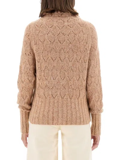 Kiton Textured Turtleneck Sweater With Ribbed Hem In Brown