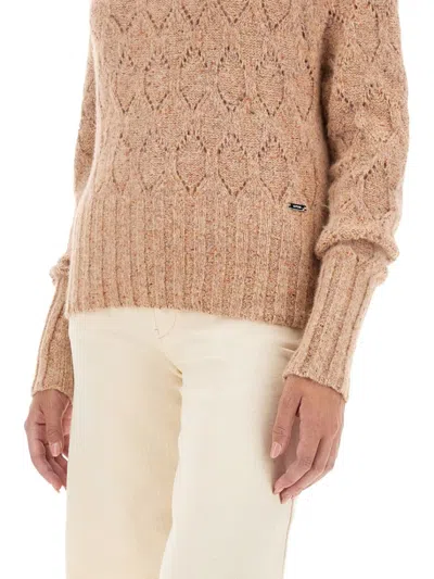Kiton Textured Turtleneck Sweater With Ribbed Hem In Brown