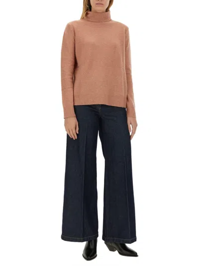 Aspesi High-neck Wool Jersey With Ribbed Hem In Pink