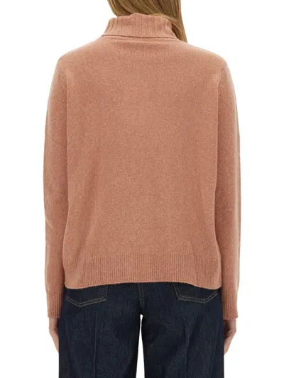 Aspesi High-neck Wool Jersey With Ribbed Hem In Pink