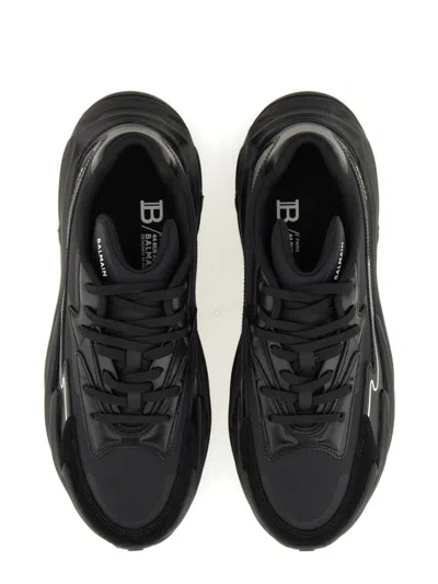 Balmain Black Run-row Leather Sneakers In Black
