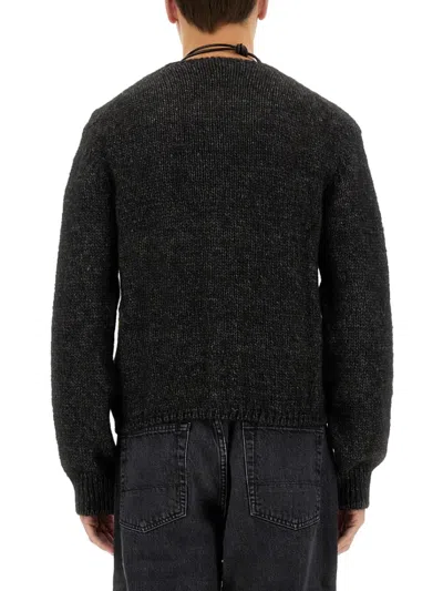 Our Legacy Textured V-neck Cardigan With Button-down Front In Black