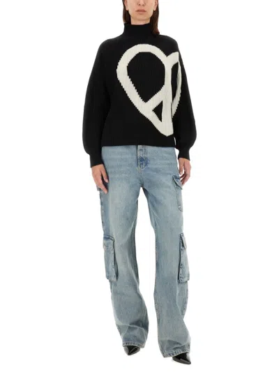 Moschino High Neck Oversized Logo Knitwear In Black