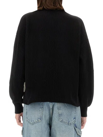 Moschino High Neck Oversized Logo Knitwear In Black