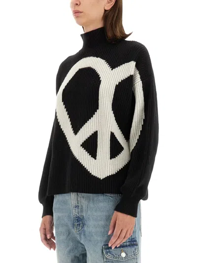 Moschino High Neck Oversized Logo Knitwear In Black