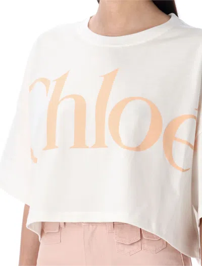 Chloé Cropped Printed Cotton-jersey T-shirt In White